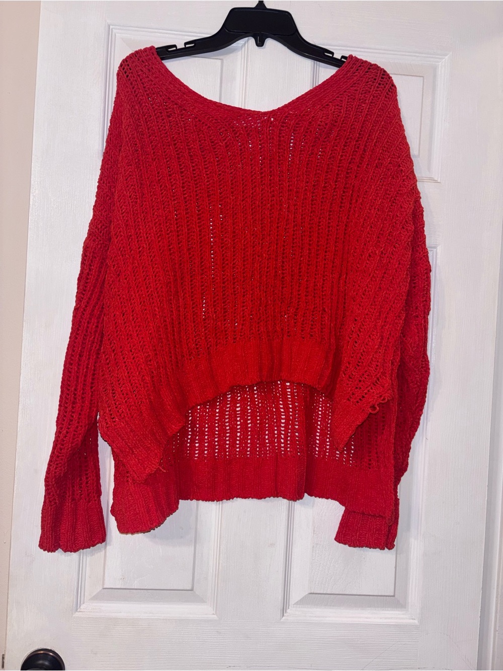 Pink Lily Red Open-Weave Crewneck Sweater